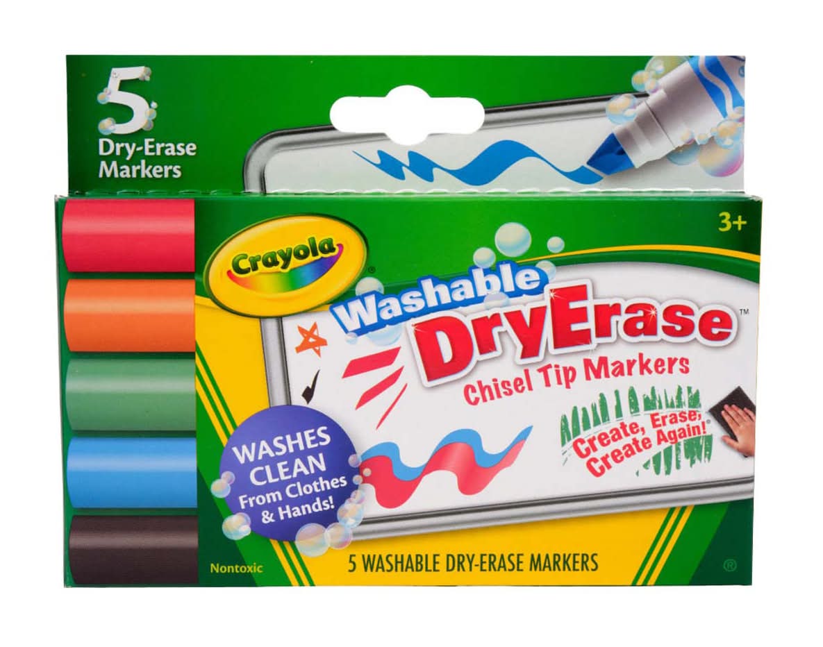 Crayola Washable Dry-Erase Chisel Tip Markers Assorted Colors 5 Ct