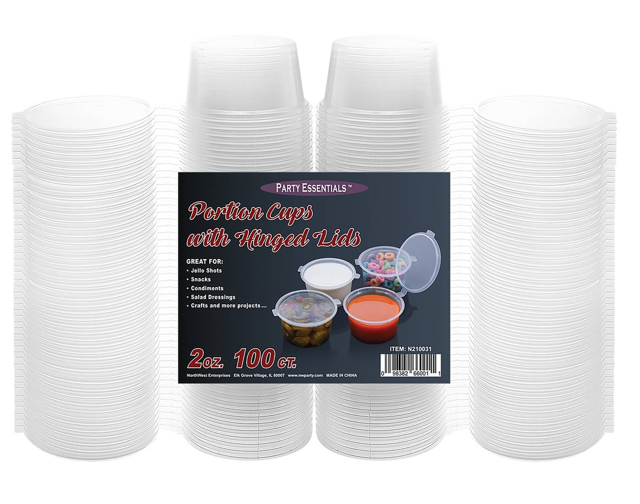 Party Essentials Portion Cups With Hinged Lids 2 oz (100 ct)