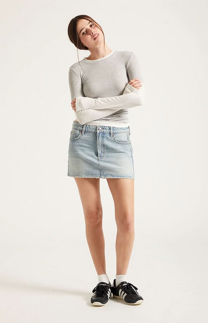 Women's Bella Stretch Mid Rise Jean Mini Skirt Light Indigo 22