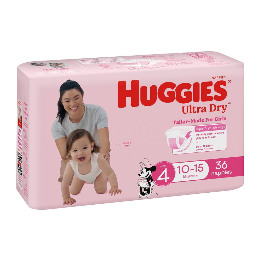 Huggies Ultra Dry Nappies Girls Size 4 (10-15kg) 36 pack