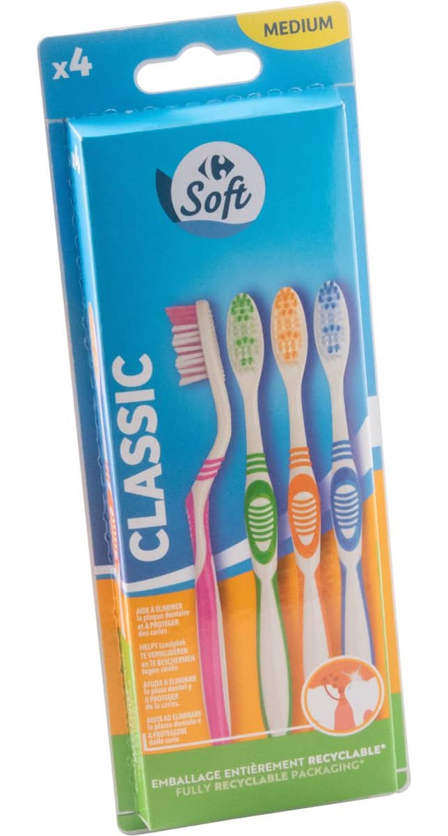 Carrefour Soft Brosses à dents Classique Medium 4 Pièces