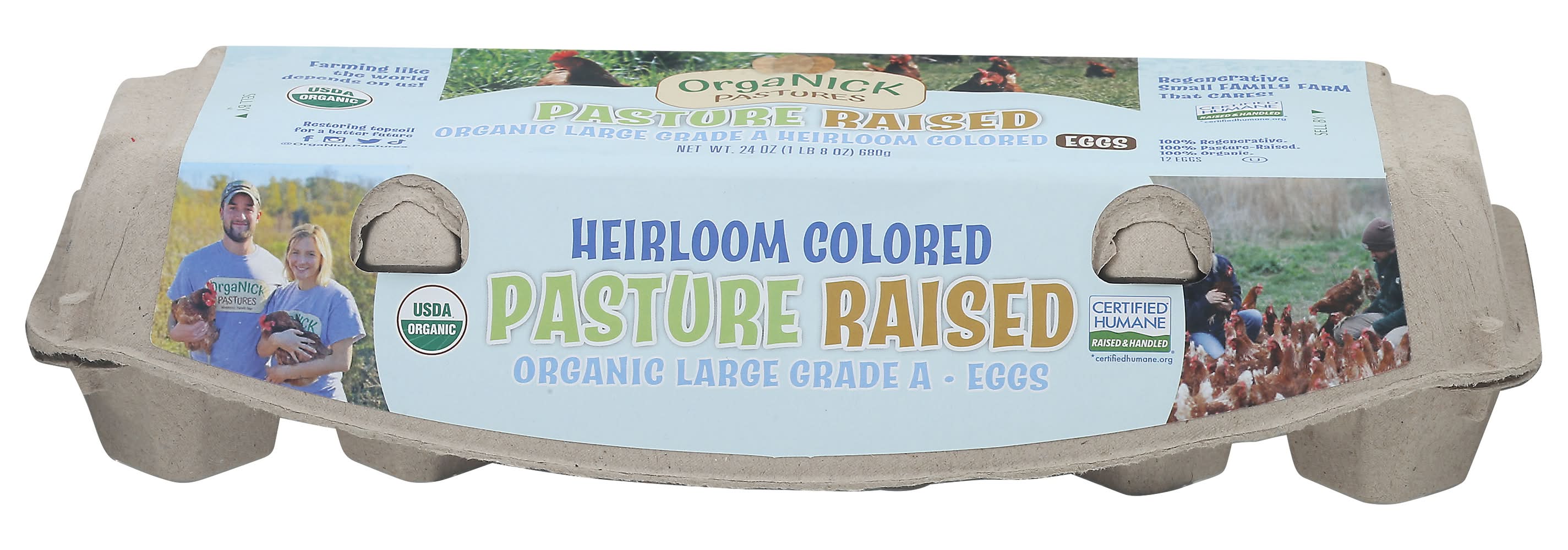 Organick Pastures Pasture Raised Heirloom Colored Eggs, Grade A Large (24 oz, 12 ct)