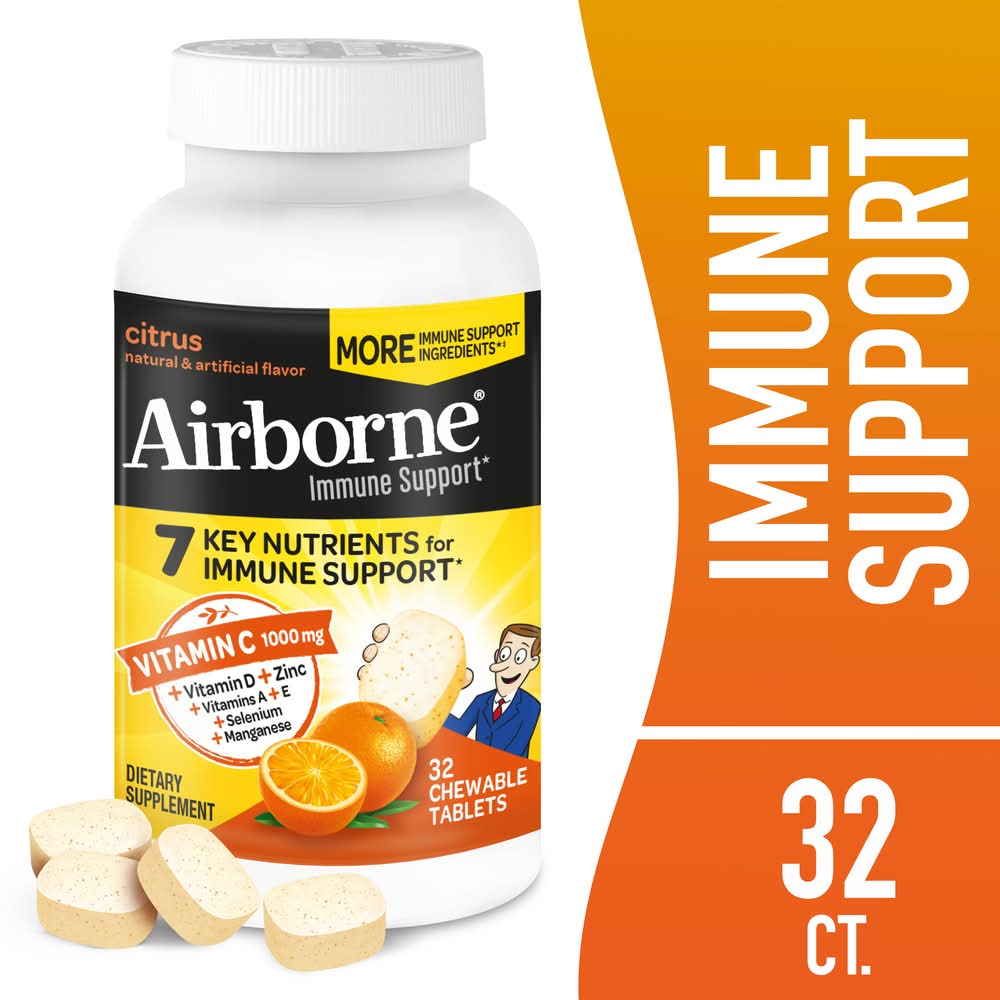 Airborne Citrus Immune Support Supplement Chewable Tablets (3.2 oz)