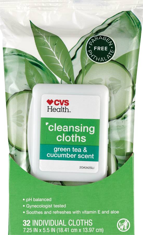 CVS Health Cleansing Cloths, Green tea & Cucumber, 32 CT 
