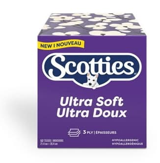 Scotties Ultra Soft - 3-Ply Facial Tissue, Hypoallergenic And Dermatologist Tested, Large Size, 1 Boxe, 52 Tissues
