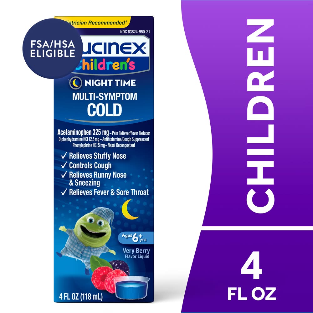 Mucinex Children's Night Time Very Berry Flavor Liquid Multi-Symptom Cold (4 fl oz)