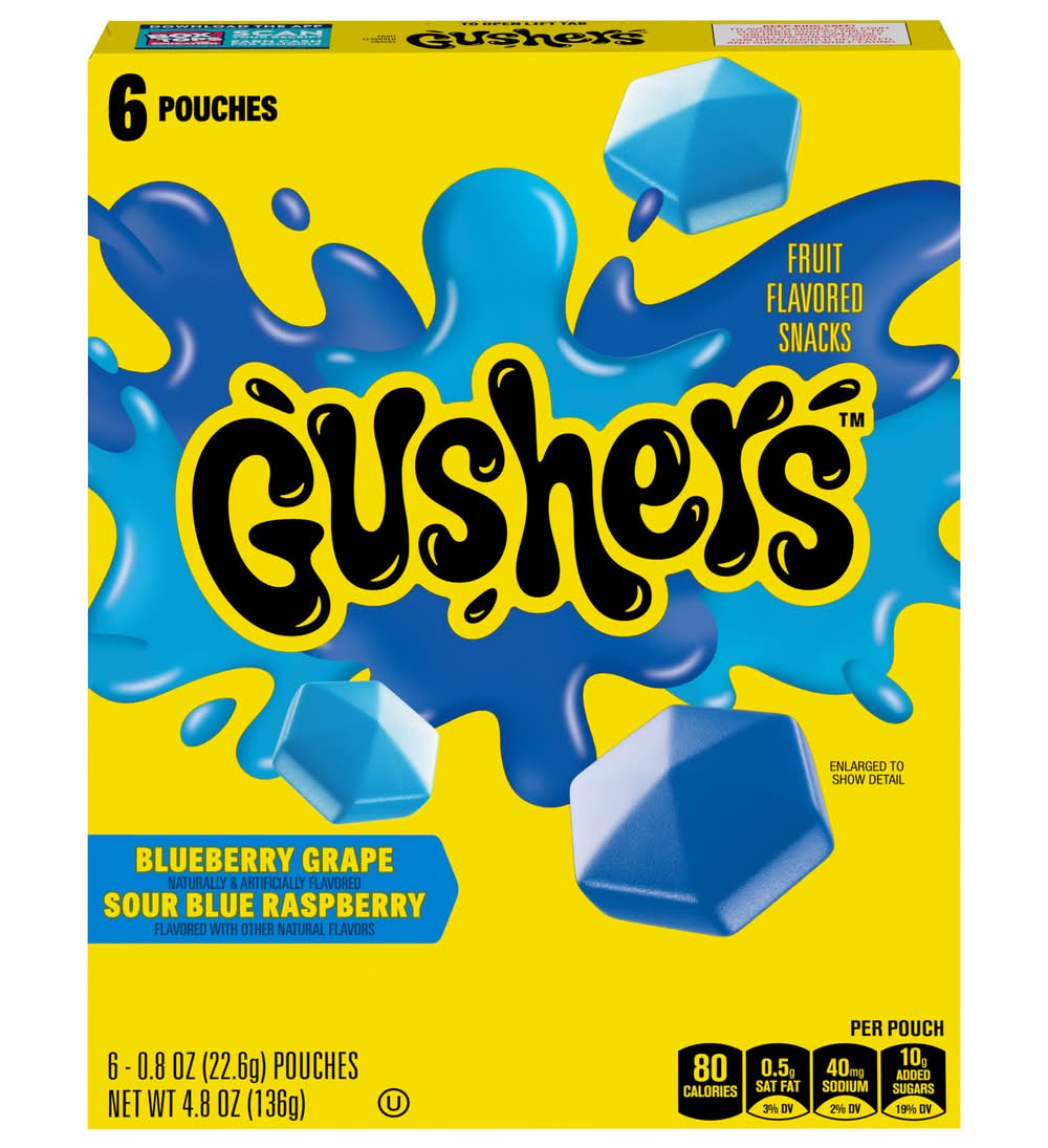 Gushers Fruit Flavored Snacks, Blueberry Grape-Sour Blue Raspberry (6 x 0.8 oz)