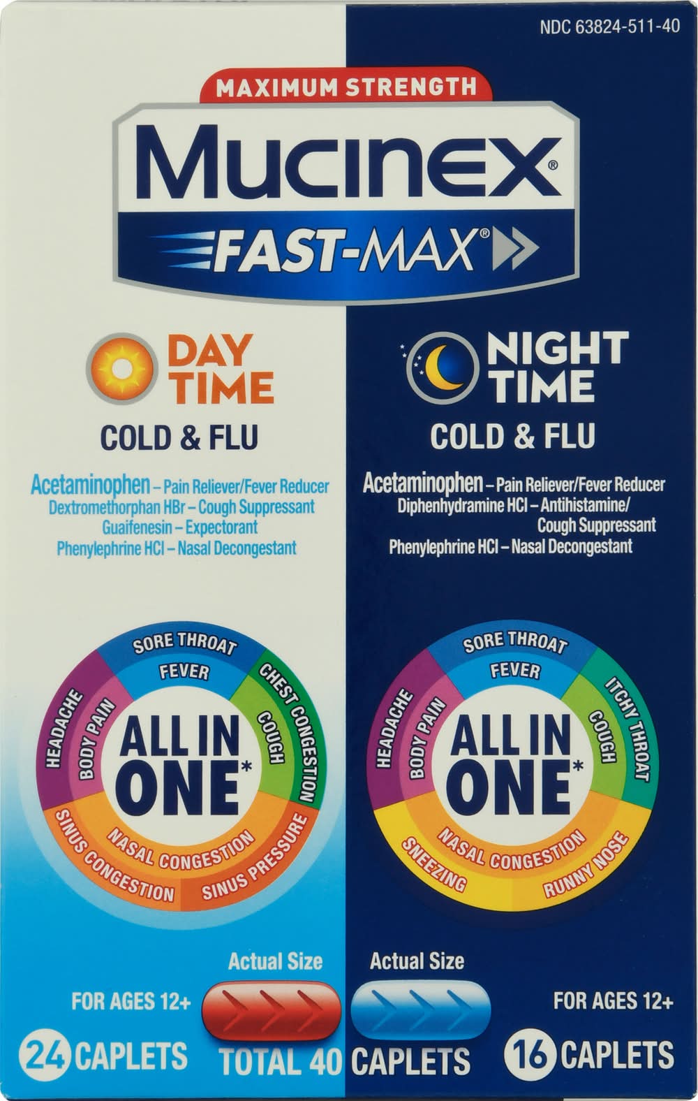 Mucinex Fast-Max Daytime/Nighttime Cold & Flu Caplets (40 ct)
