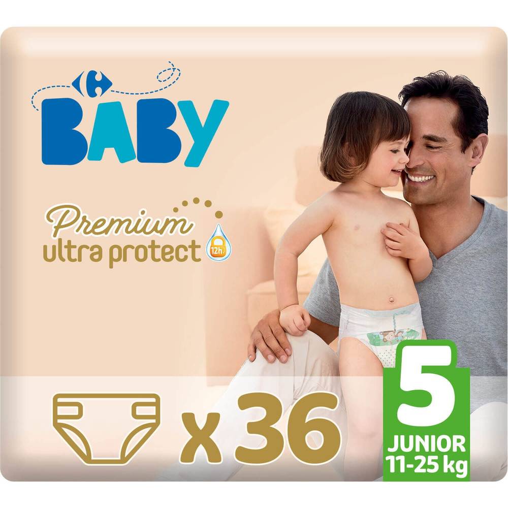 Carrefour Baby - Couches bébé taille 5 de 11 à 25 kg premium ultra protect (36 pièces)