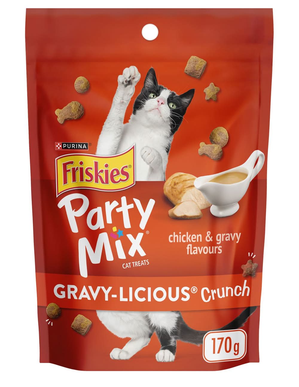 Friskies Party Mix Gravy-licious Chicken & Gravy Flavours Crunch Cat Treats, 6 oz