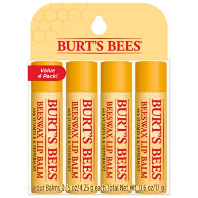 Burts Bees 100% Natural Origin Beeswax Lip Balm  - 4 Count