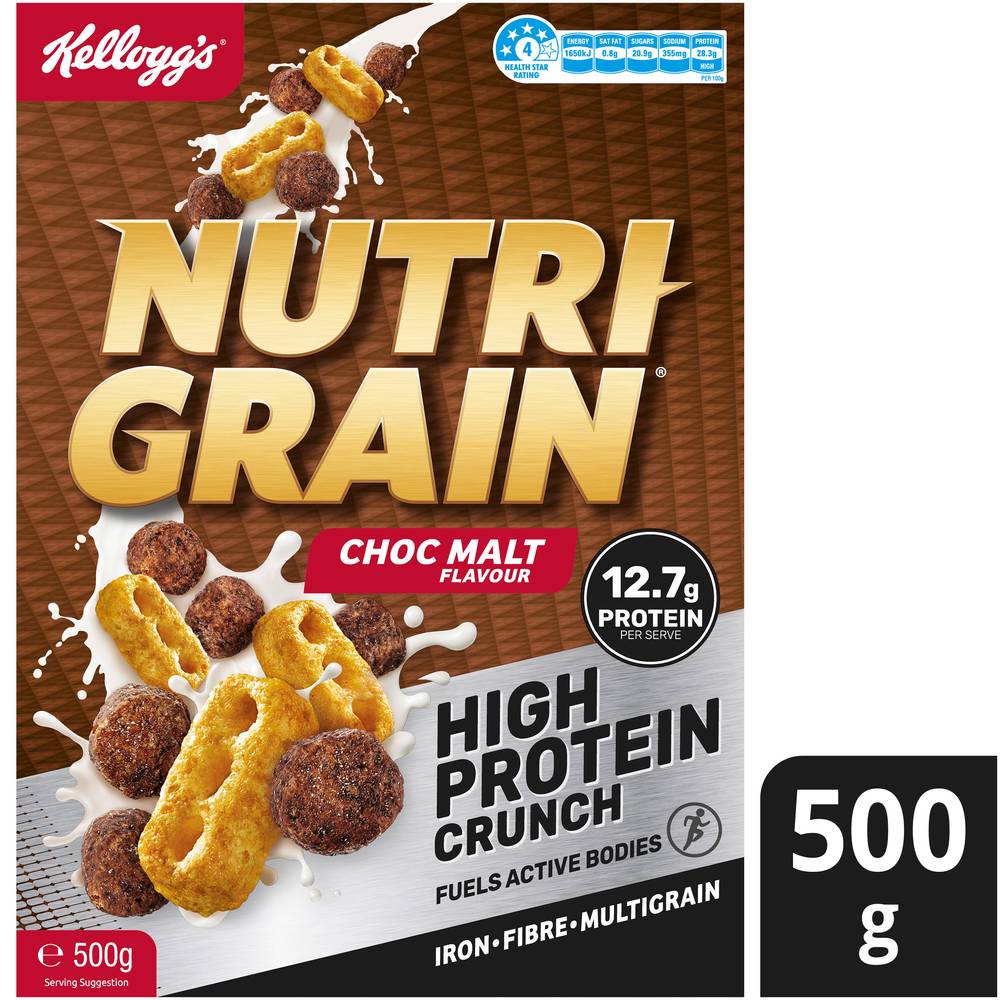 Nutri-Grain High Protein Crunch Cereal, Choc Malt (500g)