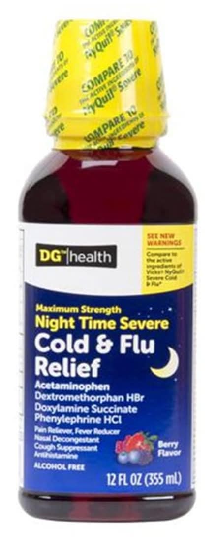 DG Health Night Time Severe Cold & Flu Relief, Berry (12 fl oz)