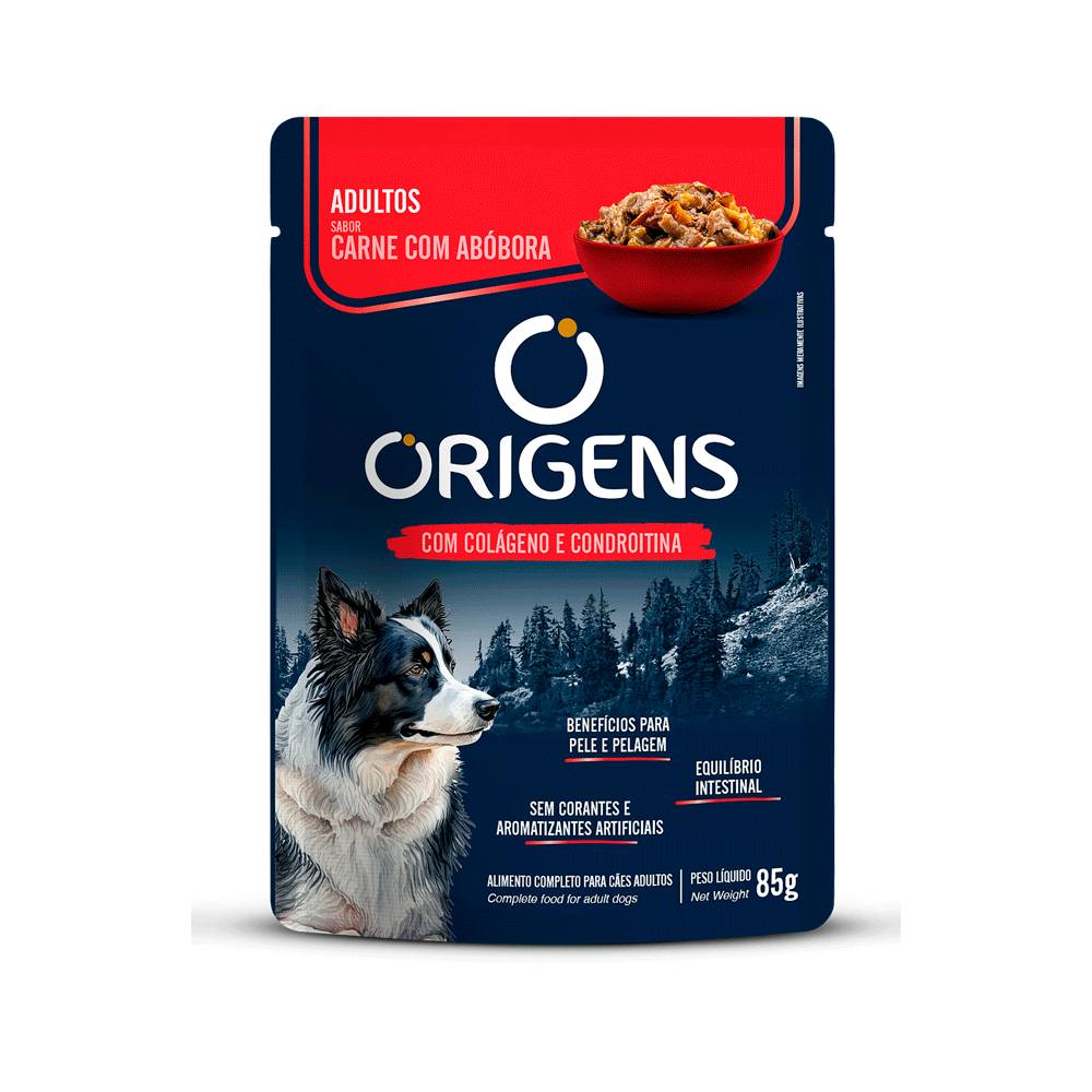 Origens · Sachê para cães adultos sabor carne com abóbora (85 g)