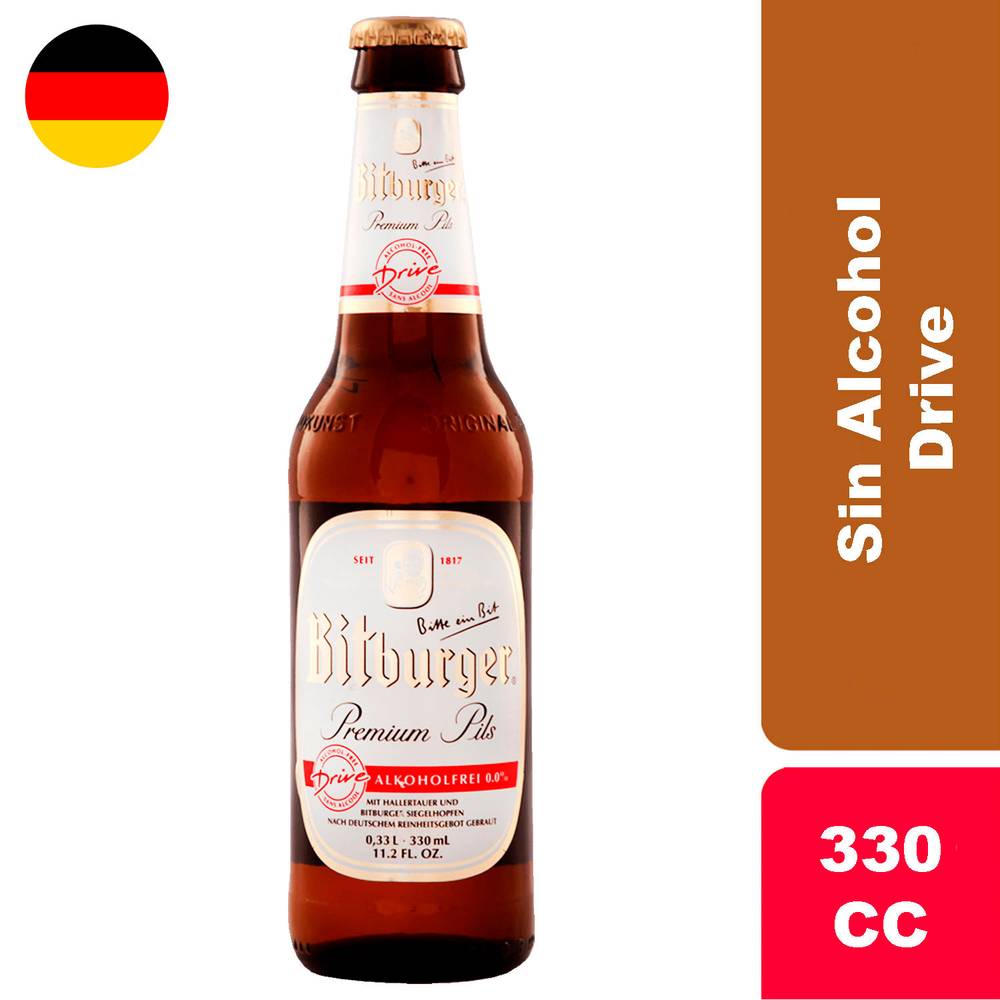Bitburger cerveza sin alcohol drive alemana (botella 330 ml)