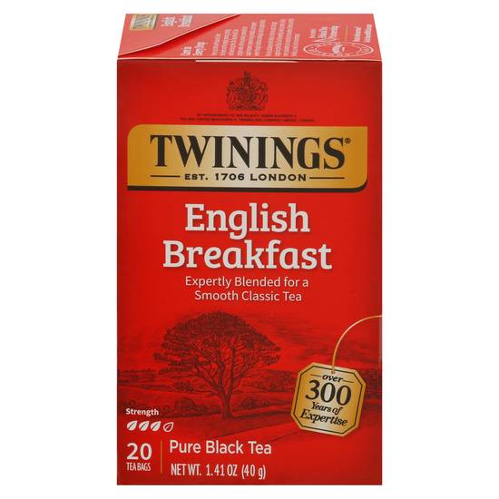 Twinings 100% Pure English Breakfast Black Tea Bags (20 ct, 1.41 oz)