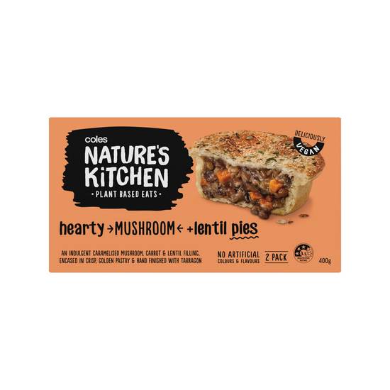 Coles Vegan Mushroom and Lentil Pies 2 pack 400g