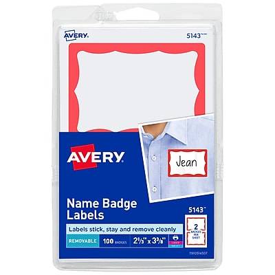 Avery Print or Write Name Badge Labels With Red Border 5143