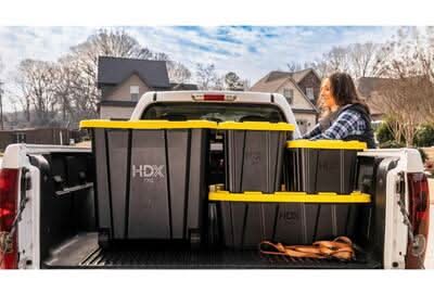 Hdx 77 Gal. Tough Storage Tote With Wheels In Black With Yellow