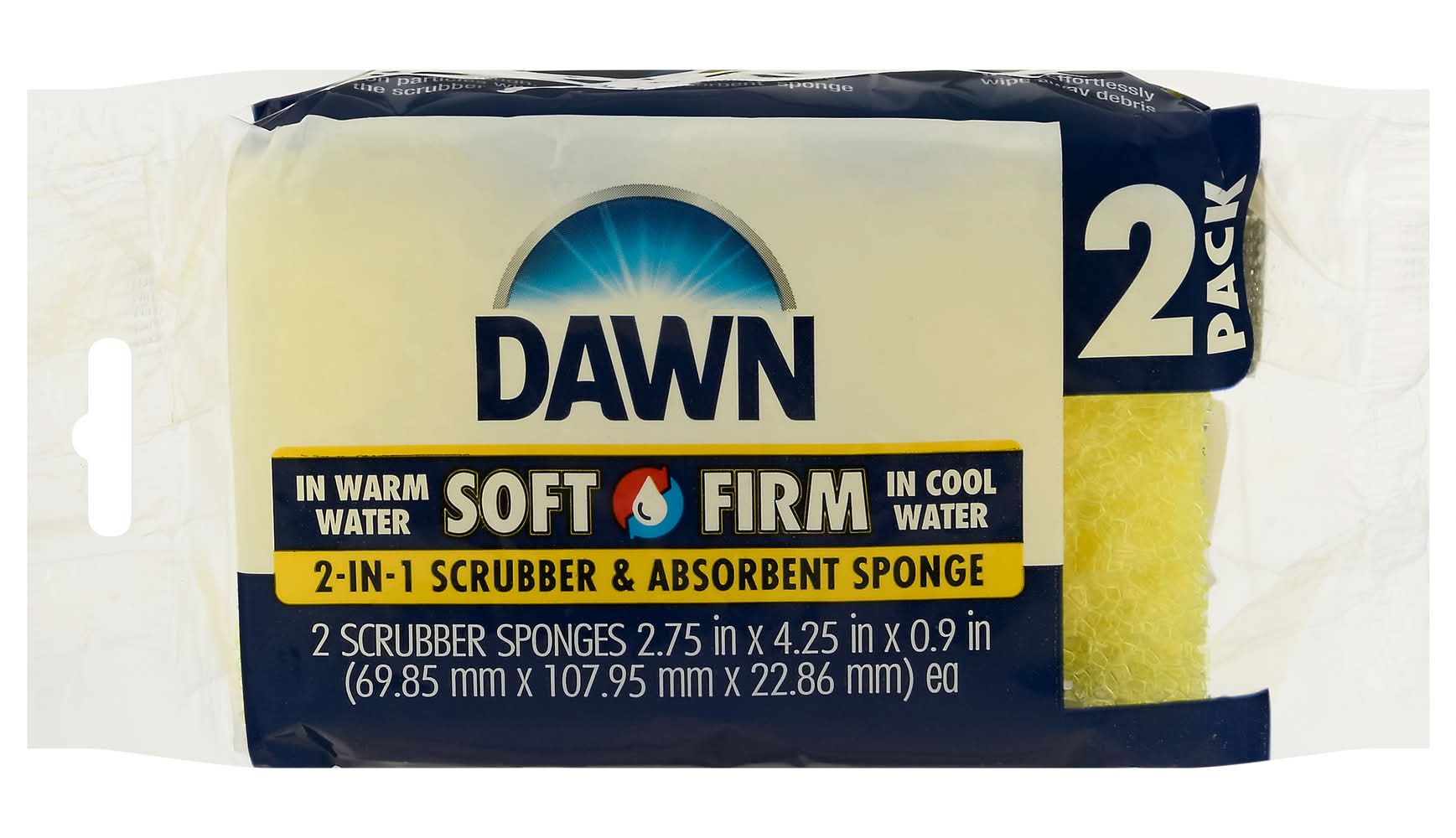 Dawn 2-In-1 Scrubber & Absorbent Sponge, 2.75x4.25x0.9 in (2 ct)