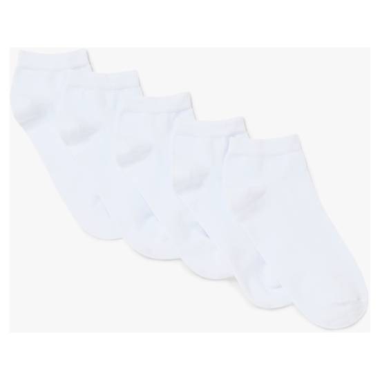 John Lewis Trainer Socks White Size 4-8 (5 ct)