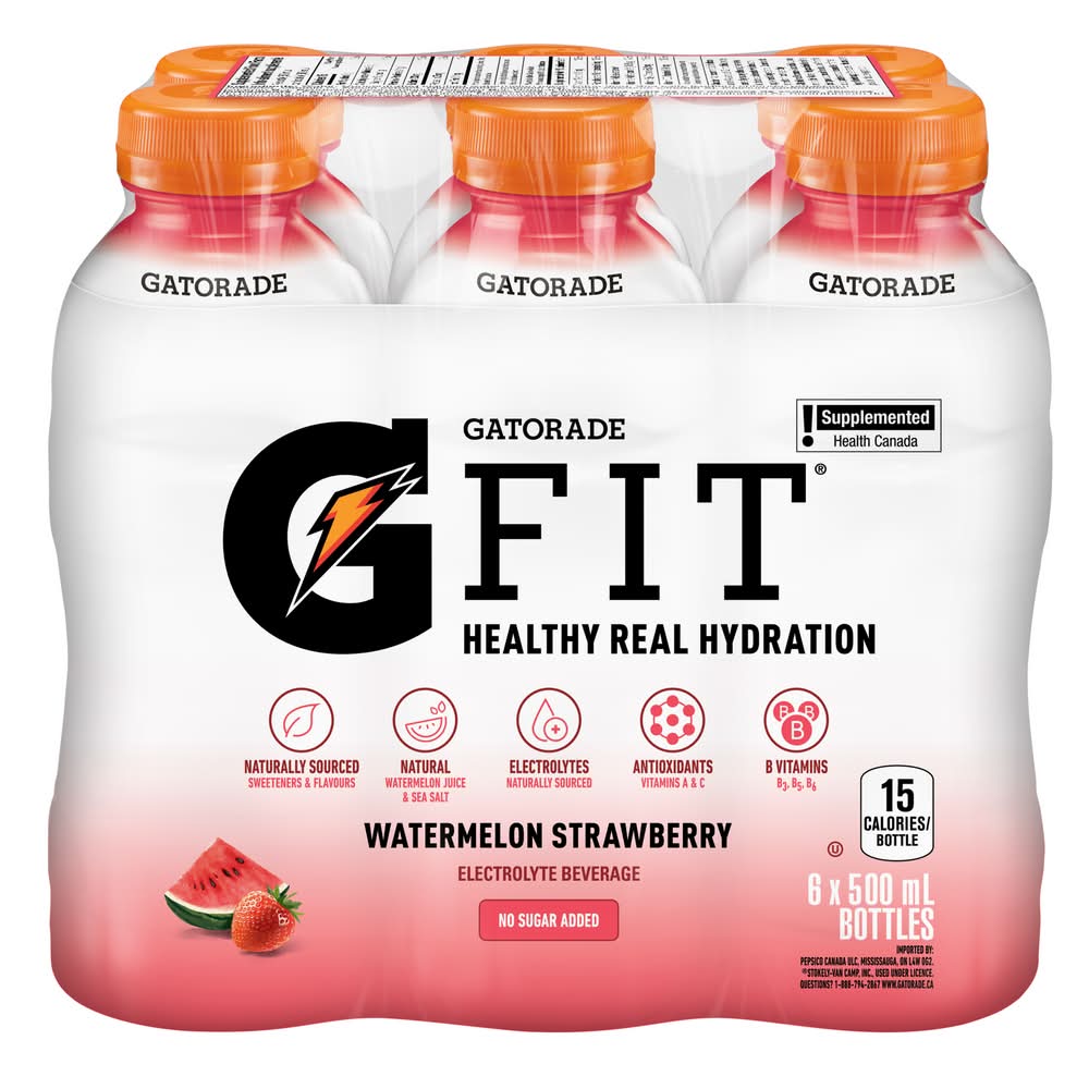Gatorade Fit Electrolyte Drink, Watermelon Strawberry (6 x 500 ml)