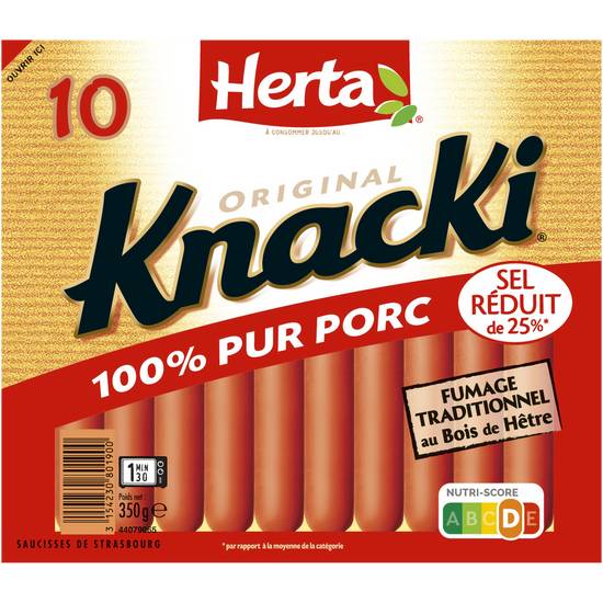 Herta - Knacki saucisses 100% pur porc sel réduit (10 pièces)