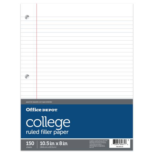 Office Depot Brand Notebook Filler College-Ruled White Paper pack Of 150 Sheets