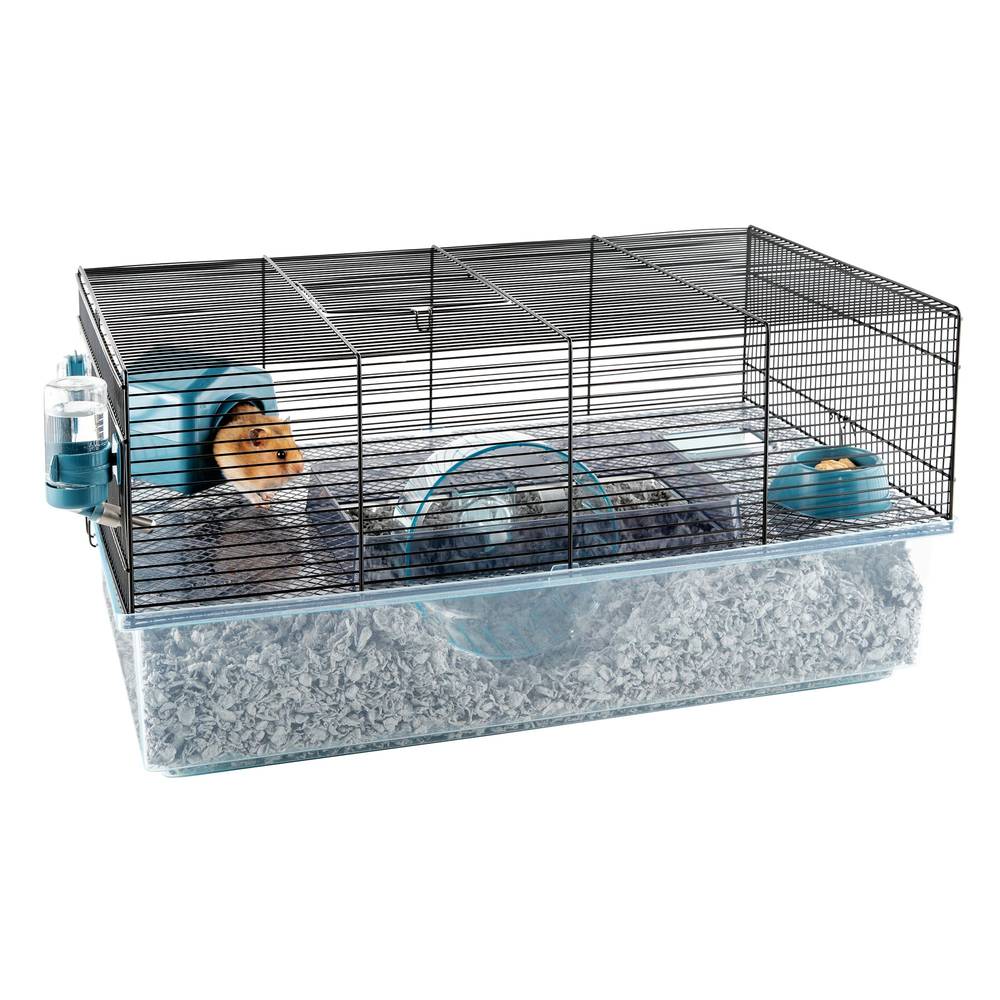 Full Cheeks™ Hamster Habitat - Includes Cage, Wheel, Hideaway, Bottle, Bowl, Ramp, & Shelf (Size: 23.8\"L X 14.3\"W X 11.5\"H)