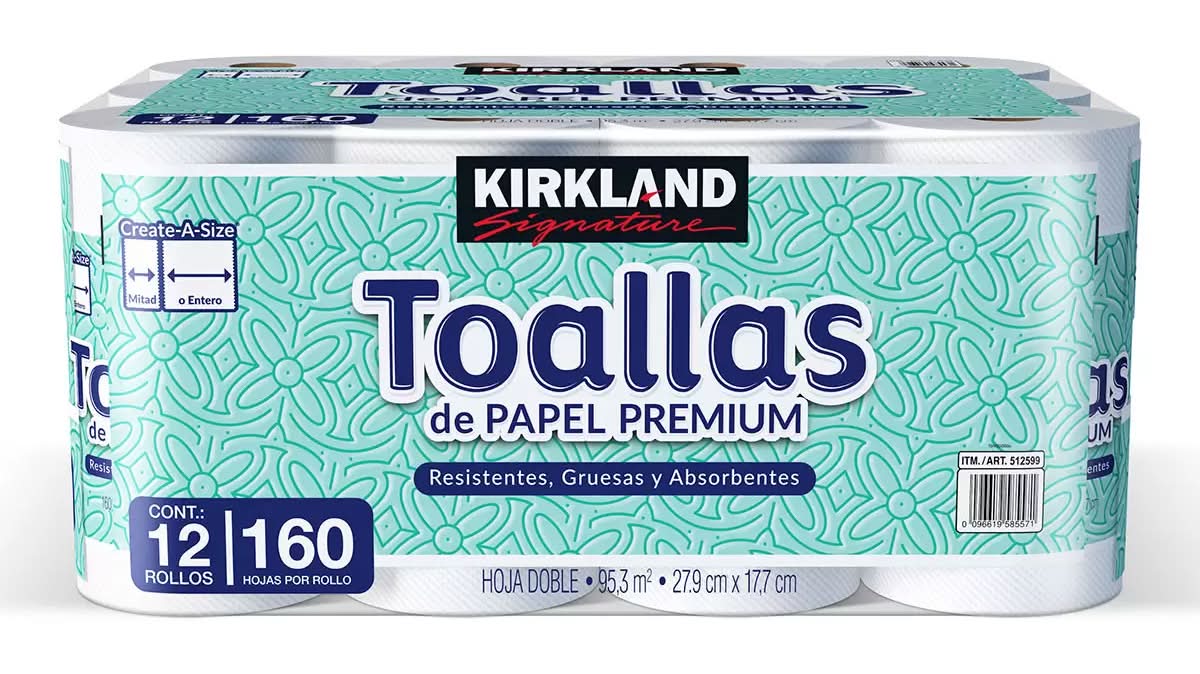 Kirkland Signature · Toallas de papel premium en rollos de 160 hojas, 27.9cm x 17.7cm (12 un)