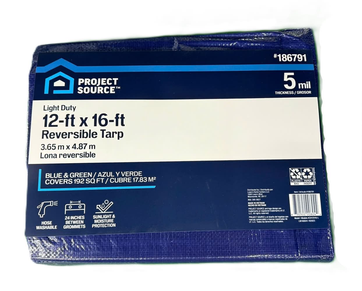Project Source 12-ft x 16-ft Blue Waterproof Standard Polyethylene 5-mil Tarp
