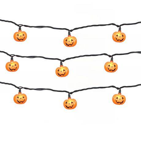 Way To Celebrate Halloween 10-Count Indoor Outdoor Orange Pumpkin Lights, With 10 Clear Mini Lights