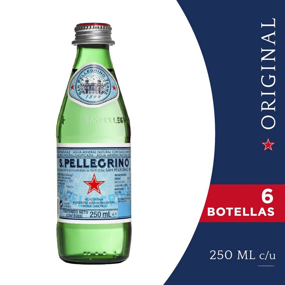 AGUA MINERAL PELLEGRINO 250 ML 6 PACK