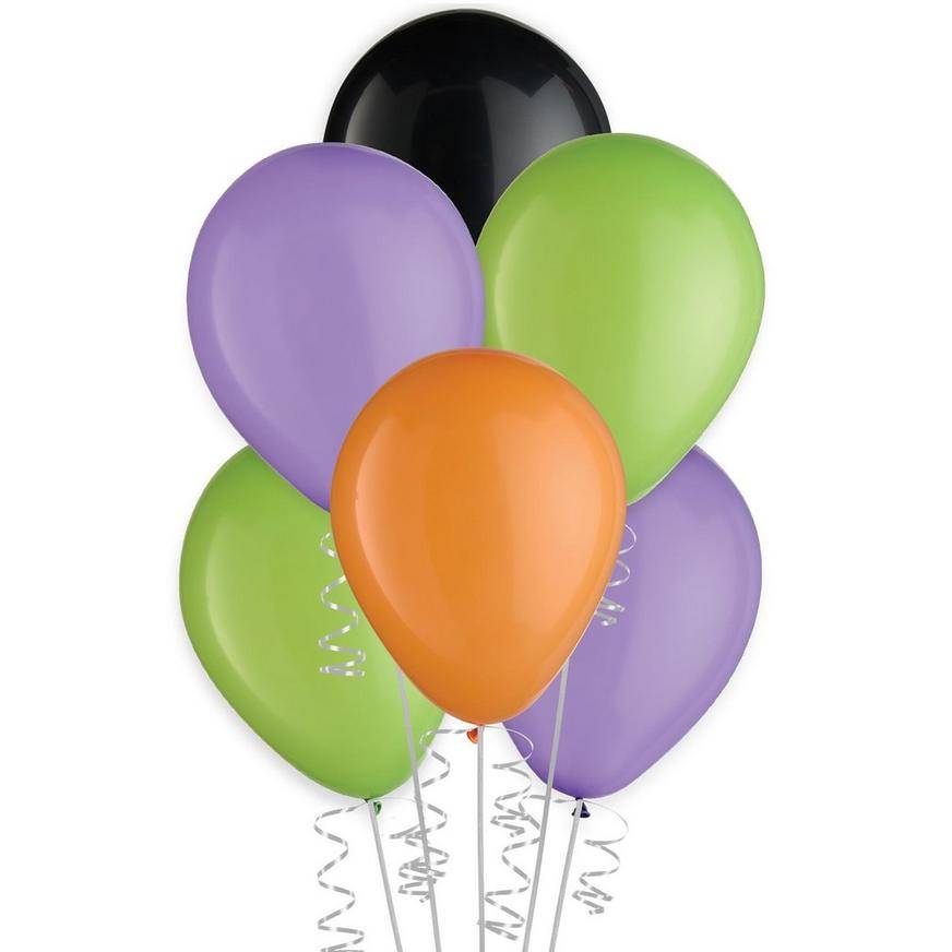 Uninflated 15ct, 11in, Halloween 4-Color Mix Latex Balloons - Black, Green, Orange, Purple