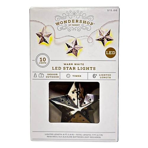 10ct LED Battery Operated Silver Star Christmas Novelty String Lights Warm White - Wondershop™
