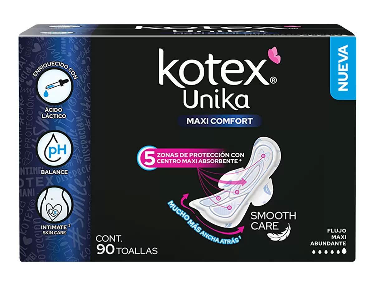 Kotex · Unika toallas sanitarias maxi confort para flujo abundante, mujer (90 un)