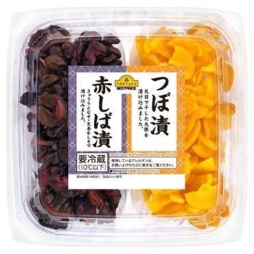 ベストプライス 赤しば漬とつぼ漬の2色カップ 90g