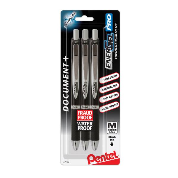EnerGel™ PRO Pigment Gel Pens, Medium Point, 0.7 mm, Black Barrel, Black Ink, Pack Of 3