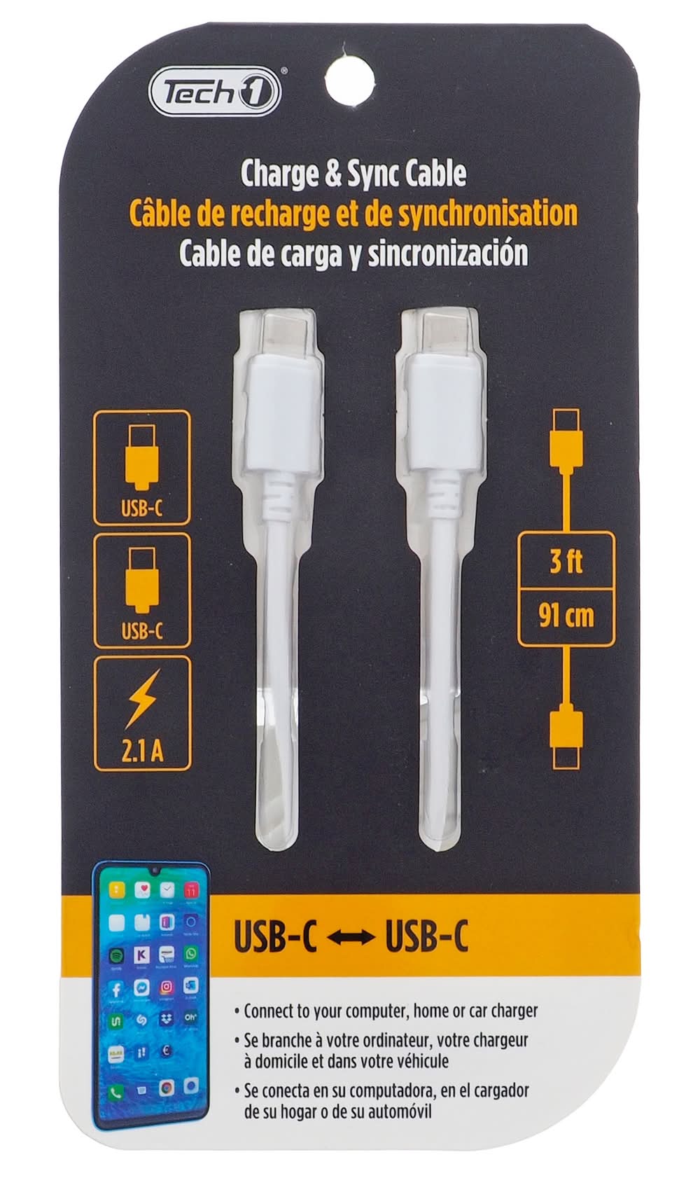 TECH1 3pi Câble de recharge tressé