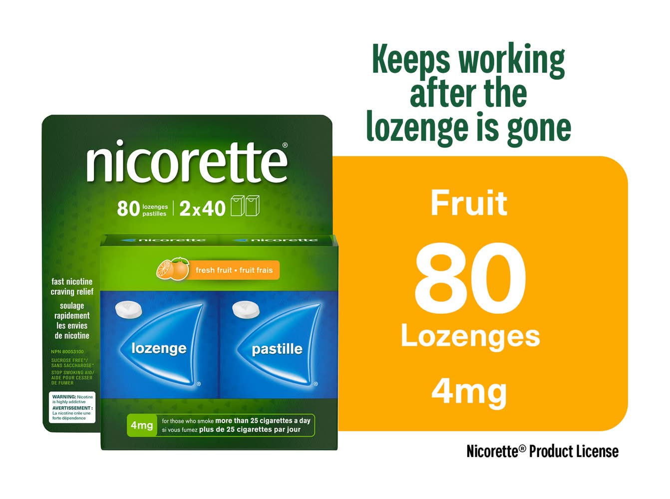 Nicorette Quit Smoking Aid 4mg Lozenges and Pastille, Fruit (80 pack)
