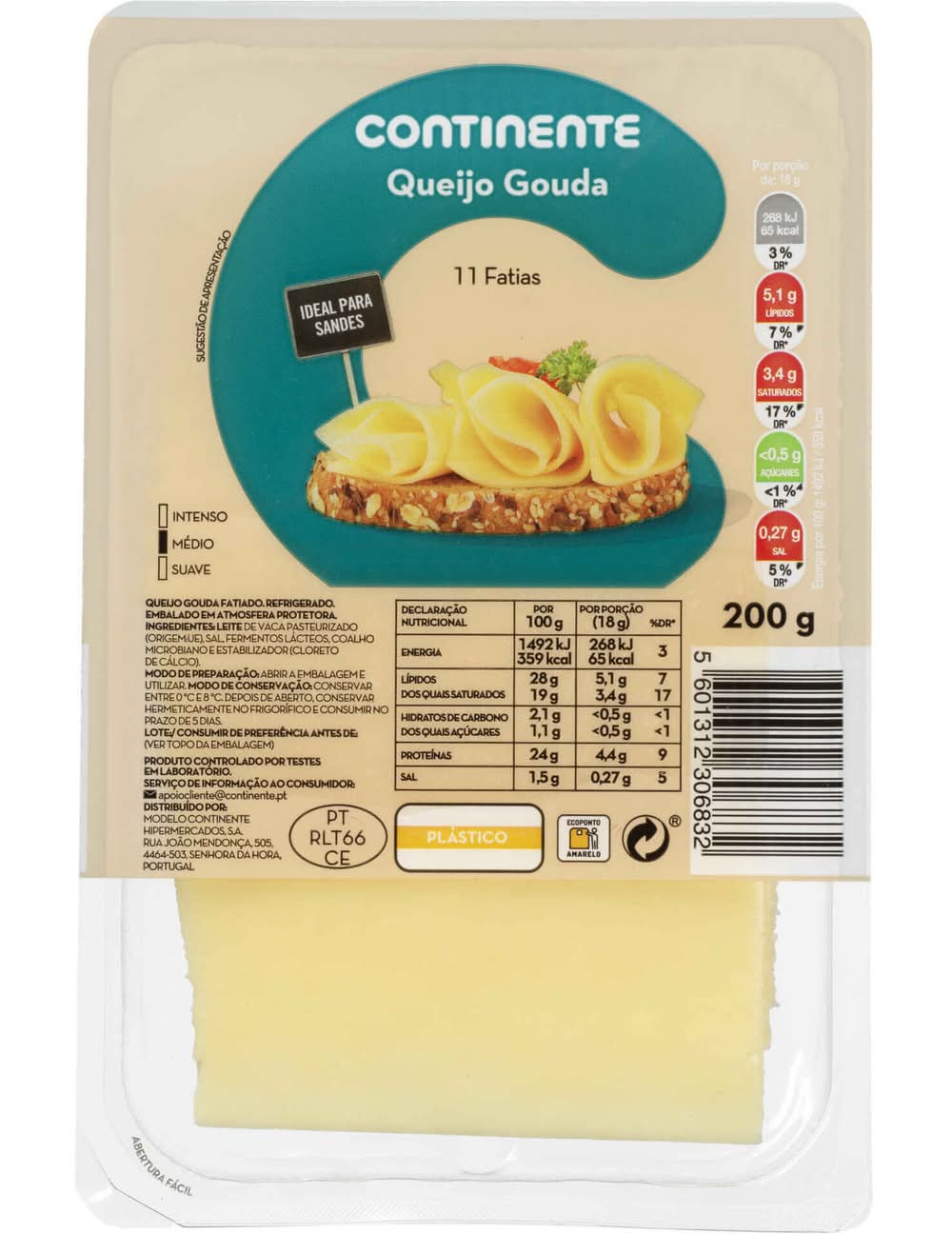 Queijo Gouda Fatiado Continente (emb. 200 gr)