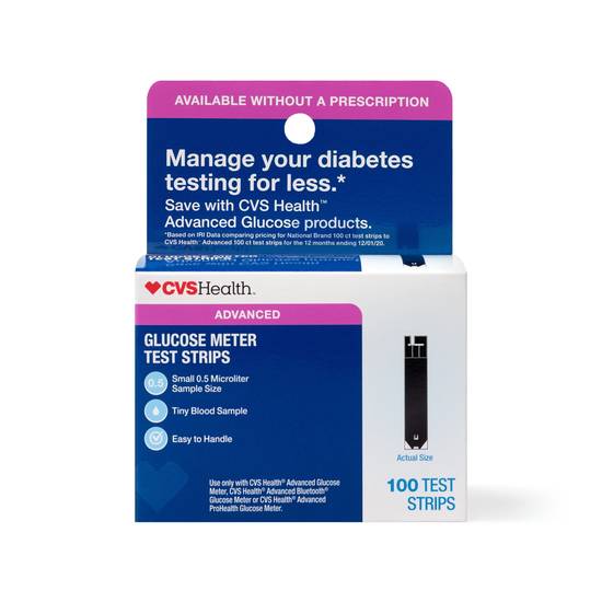 CVS Health Advanced Glucose Meter Test Strips, 100 CT