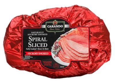 Carando Ham Spiral Sliced Hickery Smoked Bone In Half