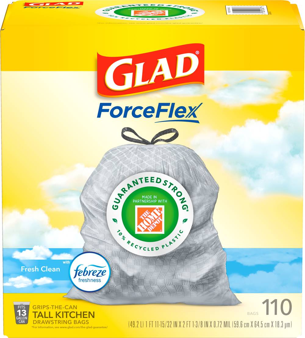 Glad Forceflex 13 Gallon Tall Kitchen Drawstring Trash Bags (110 ct)