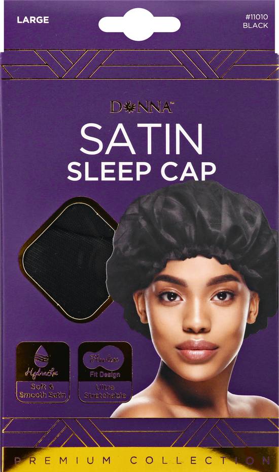 Donna Premium Collection Large Black Satin Sleep Cap
