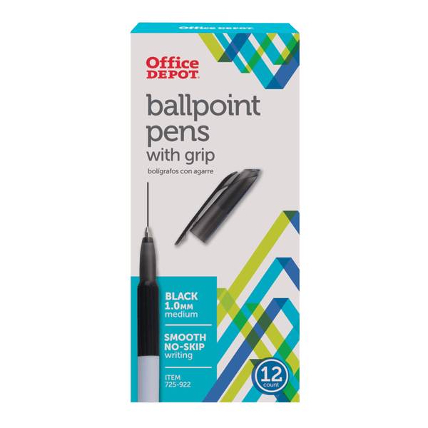 Office Depot Grip Ballpoint Pens Medium Point 1.0 mm White Barrel Black Ink