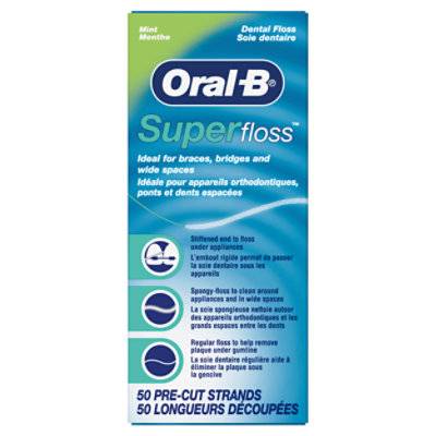 Oral-B Super Floss Mint Flavor Pre-Cut Strands (50 ct)
