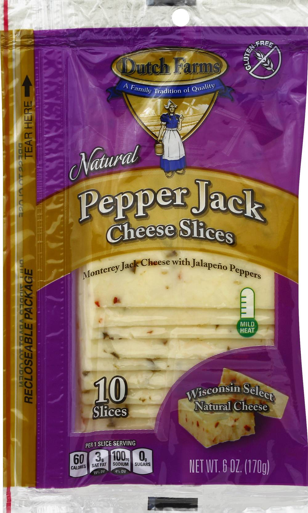 Dutch Farms Natural Pepper Jack Cheese Slices (6 oz, 10 ct)