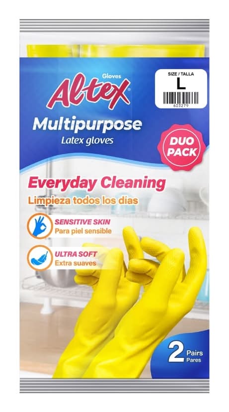 Altex Multipurpose Latex Everyday Cleaning Gloves, L, Yellow (2 ct)