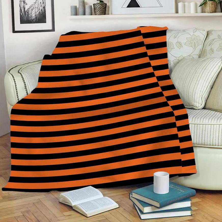 Black Orange Striped Halloween Fleece Blanket, 60in x 50in